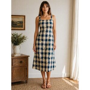 VTG Helene Blake Cottagecore Prairie 8 Dress Gingham Floral Sleeveless YY03